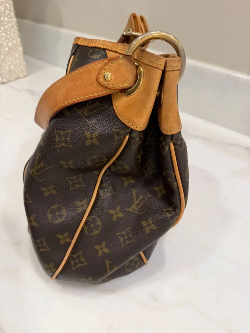 Louis Vuitton Brown Monogram Galleria GM Shoulder Bag with Tan Trim